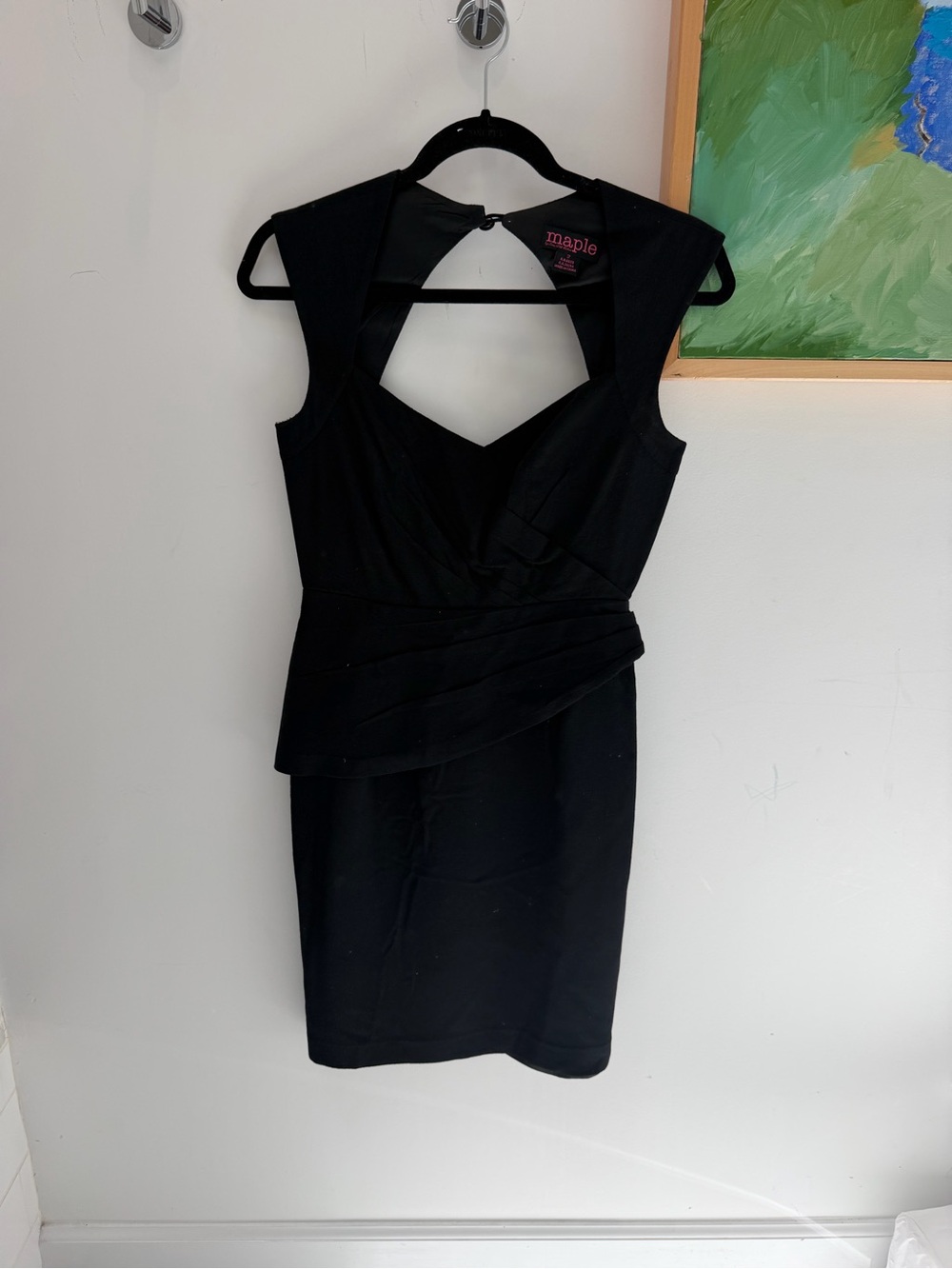 Maple Black Midi Sheath Dress with Draped Waist